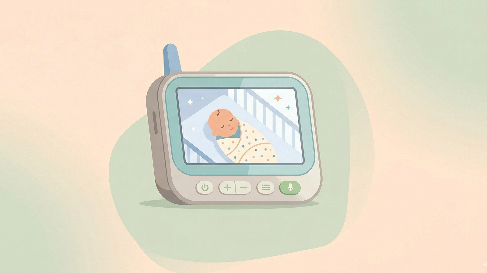 Non-WiFi baby monitor showing sleeping baby on screen